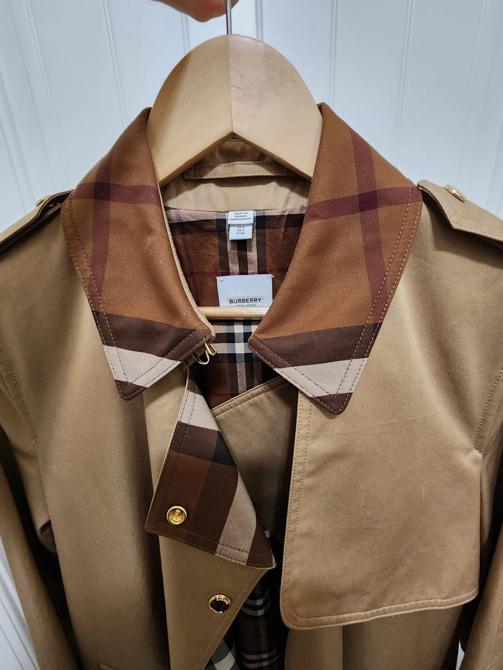 Burberry Long Check Collar Gabardine Trench Coat - Picture 10 of 10